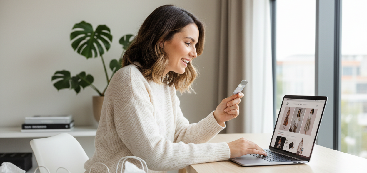 femme avec shopping sur pc