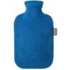 Bouillotte à eau Fashy 2 litres avec housse polaire bleu saphir