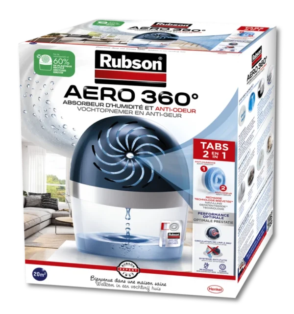 rubson 2 Kit absorbeur d’humidité Rubson AERO 360° 20 m² avec recharge 450 g