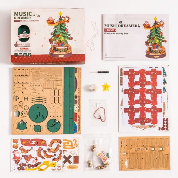 rolife-ams01-sapin-noel-musical-3 Pièces et boîte du kit Rolife Christmas Melody Tree AMS01