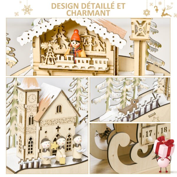 homcom-830-418-calendrier-avent-bois-traineau-6 Village miniature et détails du calendrier lumineux HOMCOM 830-418