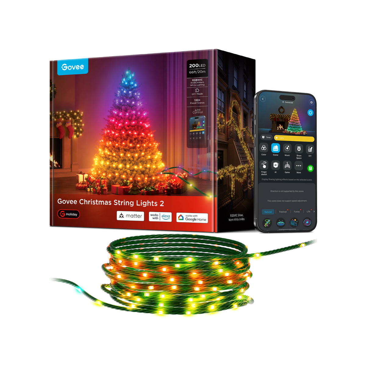 Govee H70C4 – Guirlande de Noël connectée RGBWIC 20 m