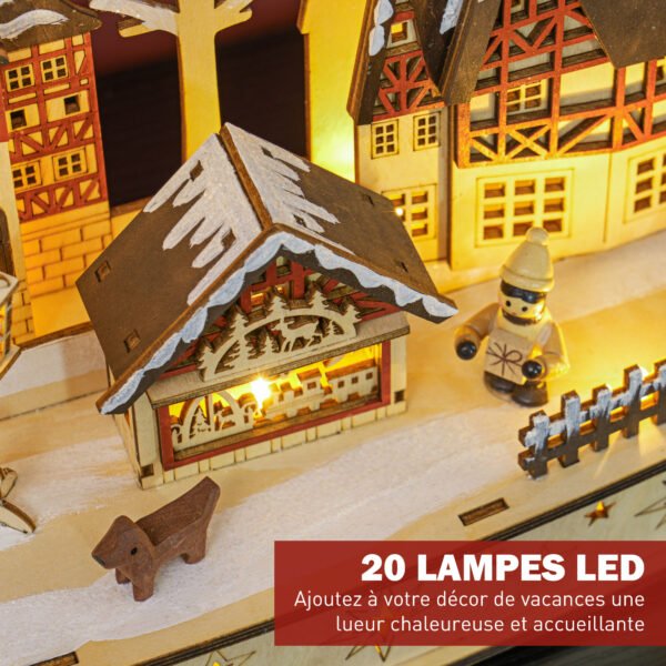 Village de Noël lumineux HOMCOM 830-873V00ND en bois, 20 LED — visuel 5