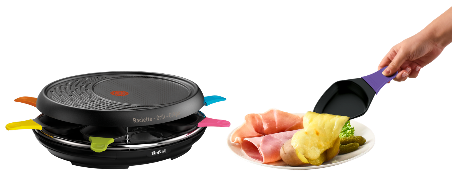 Appareil à raclette Tefal Colormania RE310812 noir avec ses huit coupelles