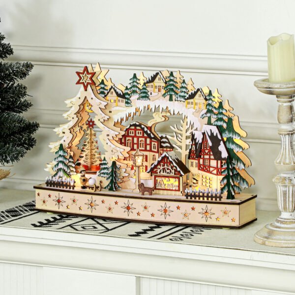 Village de Noël lumineux HOMCOM 830-873V00ND en bois, 20 LED — visuel 2