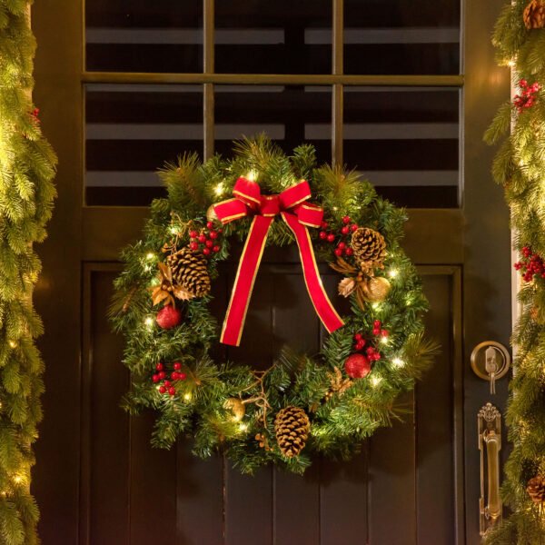 homcom-830-225-couronne-noel-lumineuse-60-cm-2 Couronne lumineuse HOMCOM 830-225 suspendue à une porte