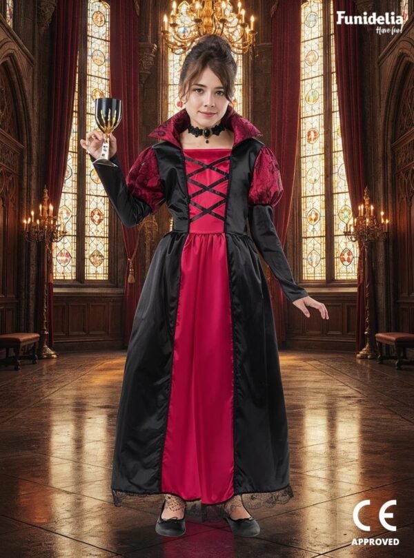 deguisement vampire fille funidelia robe noire et rouge avec col 5 6 ans