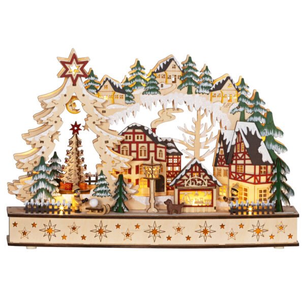 Village de Noël lumineux HOMCOM 830-873V00ND en bois, 20 LED — visuel 1