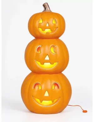 Trois citrouilles lumineuses Halloween Guirca, vue de face