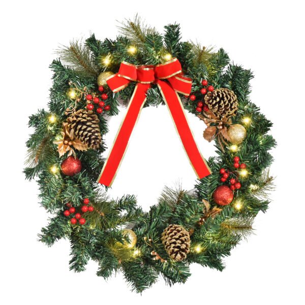 homcom-830-225-couronne-noel-lumineuse-60-cm-1 Couronne de Noël HOMCOM 830-225 de 60 cm avec ruban rouge