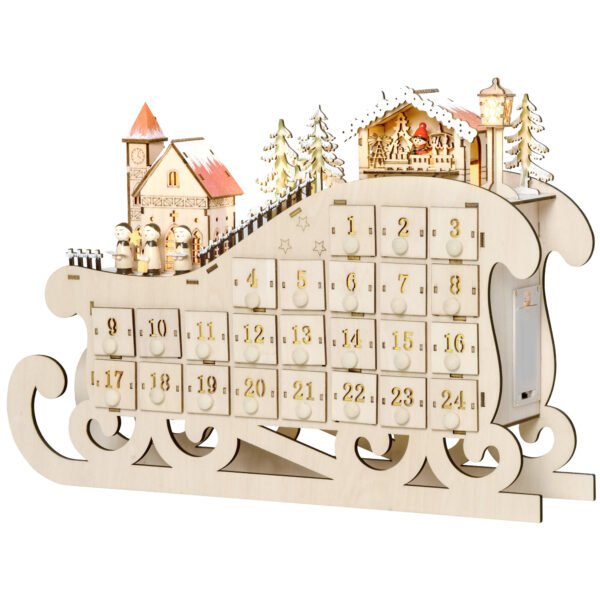 homcom-830-418-calendrier-avent-bois-traineau-10 Vue de côté du calendrier traîneau HOMCOM 830-418