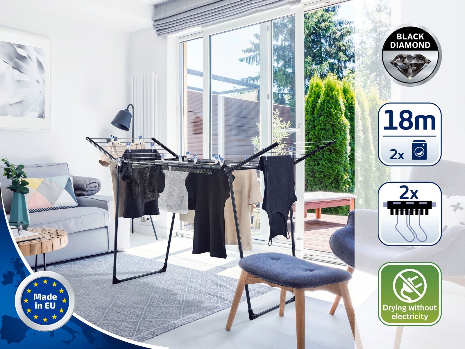 Étendoir à linge Leifheit Pegasus 180 Solid Black - 18 m Étendoir à linge Leifheit Pegasus 180 Solid Black - 18 m