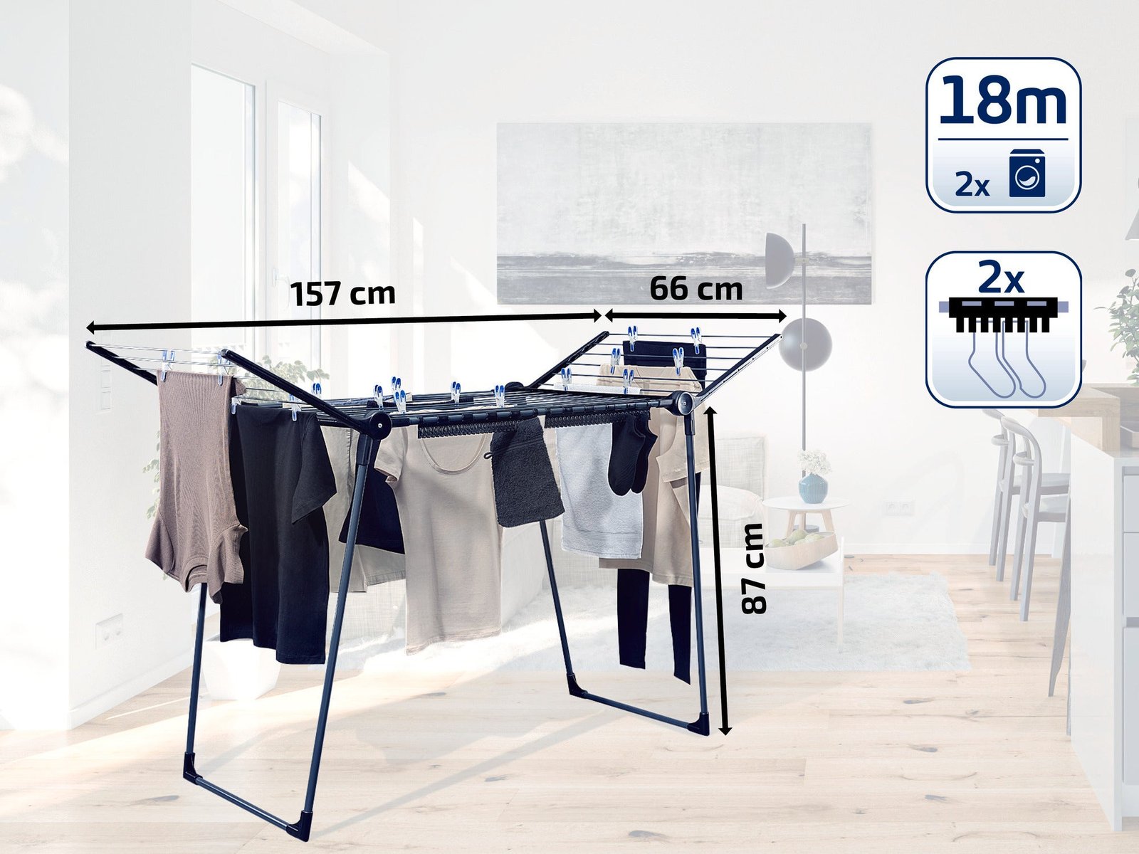 Étendoir à linge Leifheit Pegasus 180 Solid Black - 18 m Étendoir à linge Leifheit Pegasus 180 Solid Black - 18 m - détails