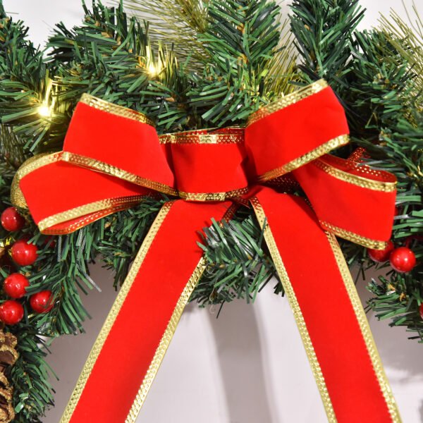 homcom-830-225-couronne-noel-lumineuse-60-cm-7 Gros plan sur le nœud rouge de la couronne HOMCOM 830-225