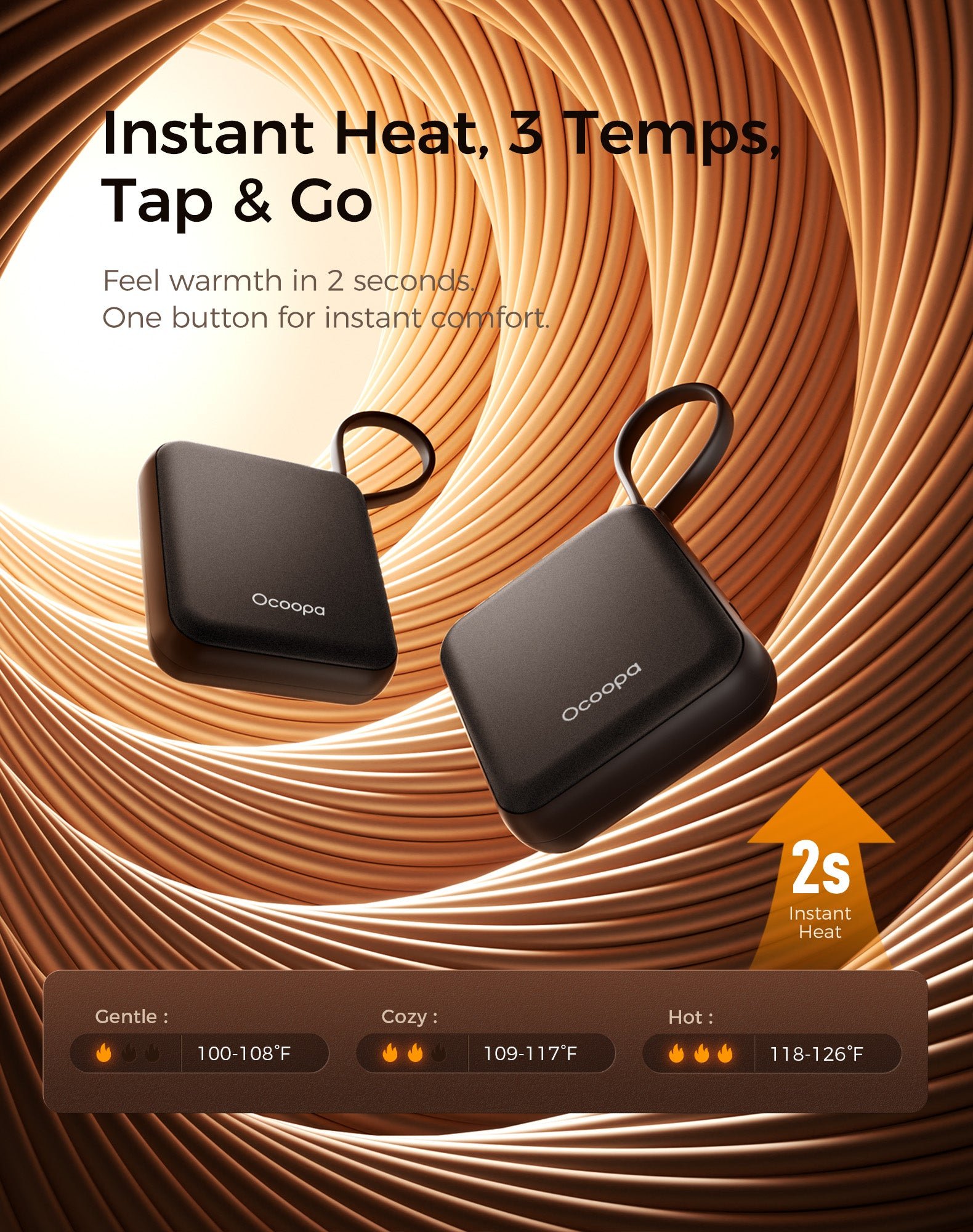 Chauffe-mains rechargeables Ocoopa UT5 Nano - Lot de 2 noirs Chauffe-mains rechargeables Ocoopa UT5 Nano - Lot de 2 noirs