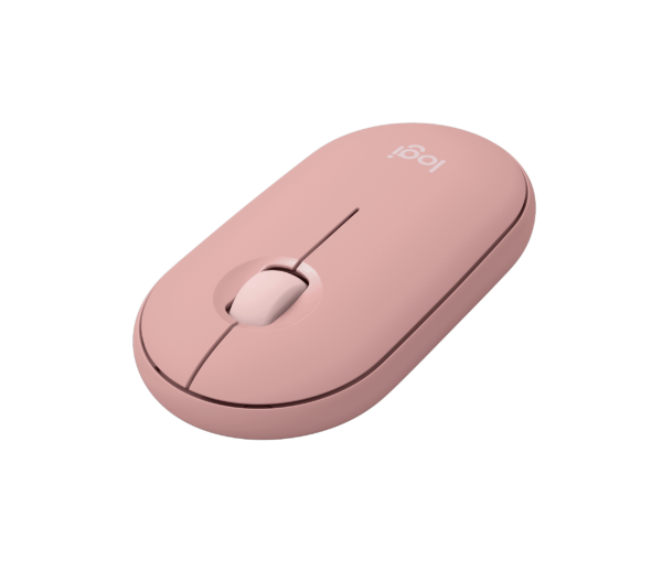 logitech-pebble-m350s-rose-3 Logitech Pebble M350s rose vue de trois quarts
