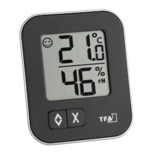 Thermomètre hygromètre intérieur TFA Dostmann MOXX noir, vue de face